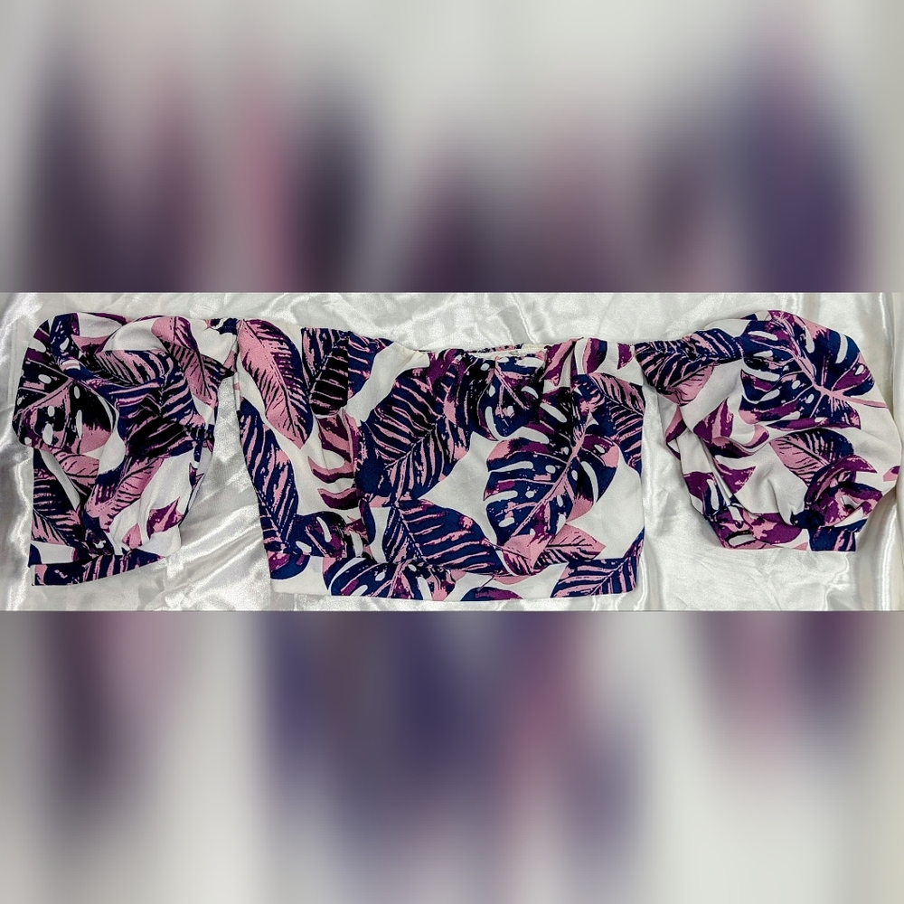 Charlotte Russe Women's M-XL Tropical Pink & Blue Off the Shoulder Cropped Top